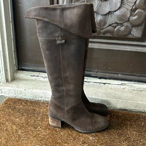 Clarks Suede Knee High Boots With Foldover Detail Sz 8 Bohemian Fall Chic